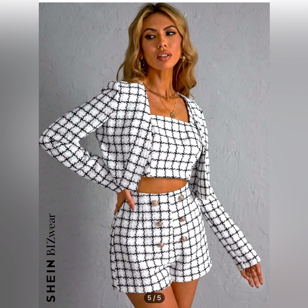 Matching jacket, crop top, shorts set